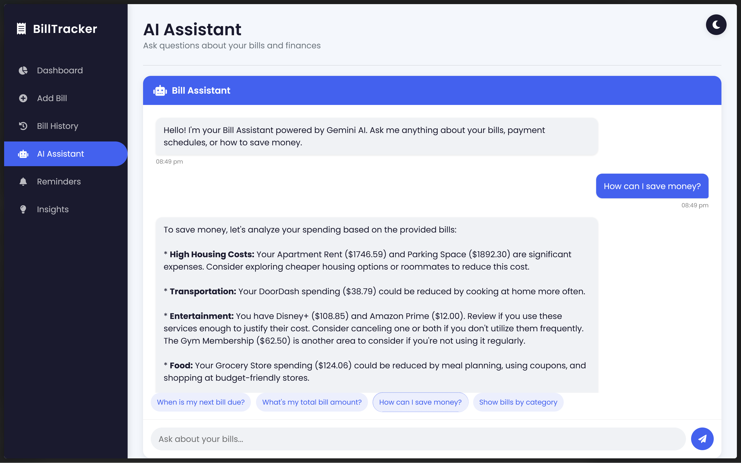 Billing App Interface